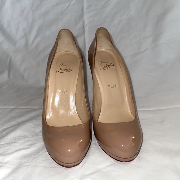 CHRISTIAN LOUBOUTIN Simple Pump Patent Calf 100 size 40 Nude LIKE NEW